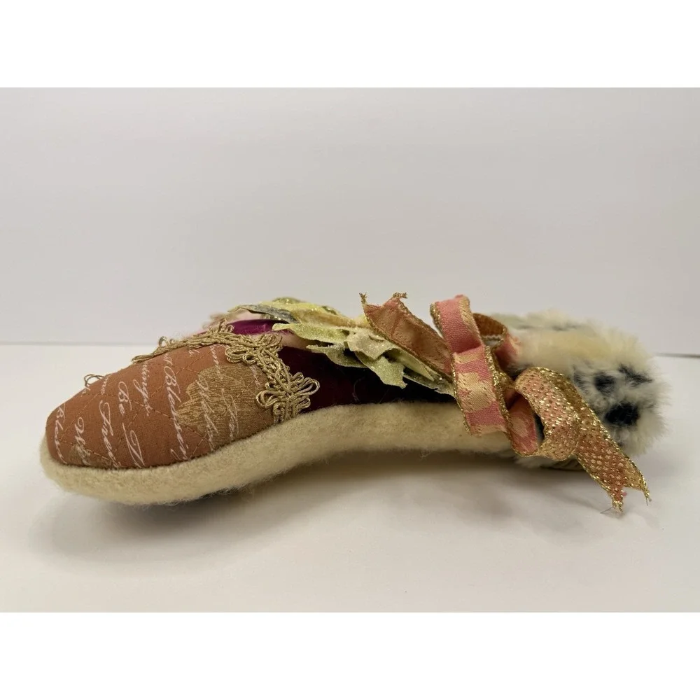 Lenae May Petite Whimsical‎ Artisan Christmas Stocking Pink Wool Signed